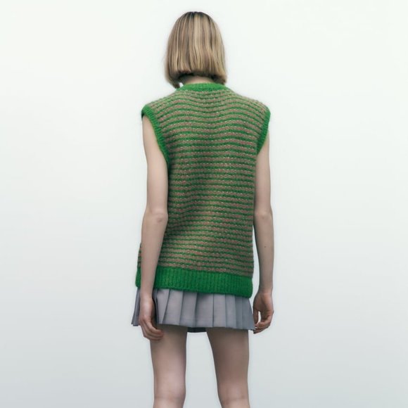 NWT GREEN PINK VINTAGE LONG KNIT VEST - Picture 6 of 8